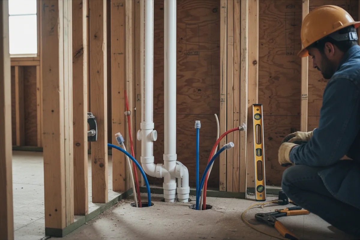 Drain and supply rough-in during Leak Detection in Southampton